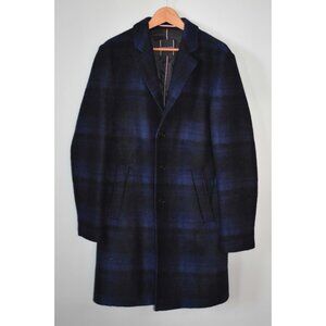 TOMMY HILFIGER Mens M Overcoat - Black & Blue Plaid - LIKE NEW with tags